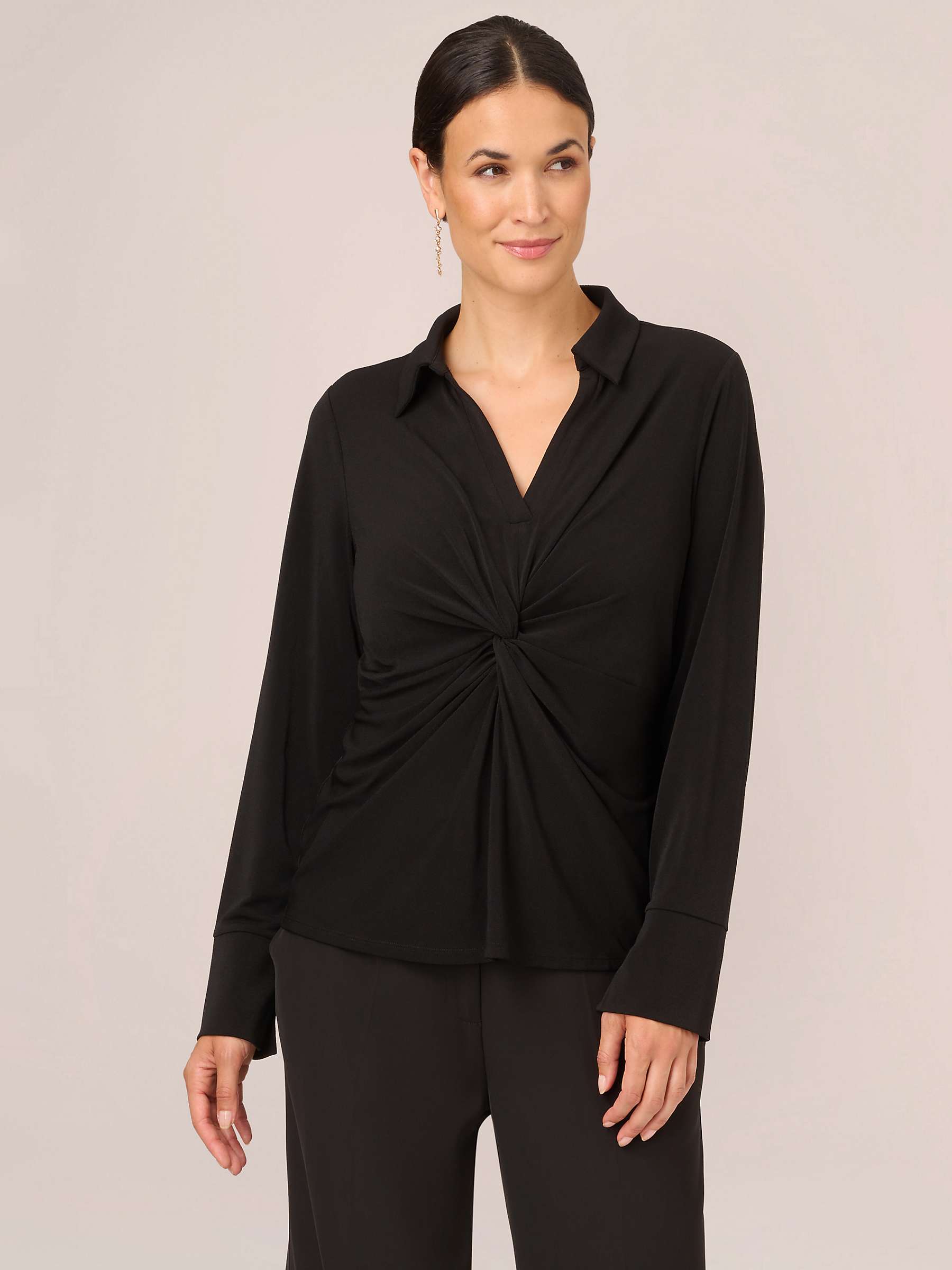 Buy Adrianna Papell Long Sleeve Twist Front Shirt, Black Online at johnlewis.com
