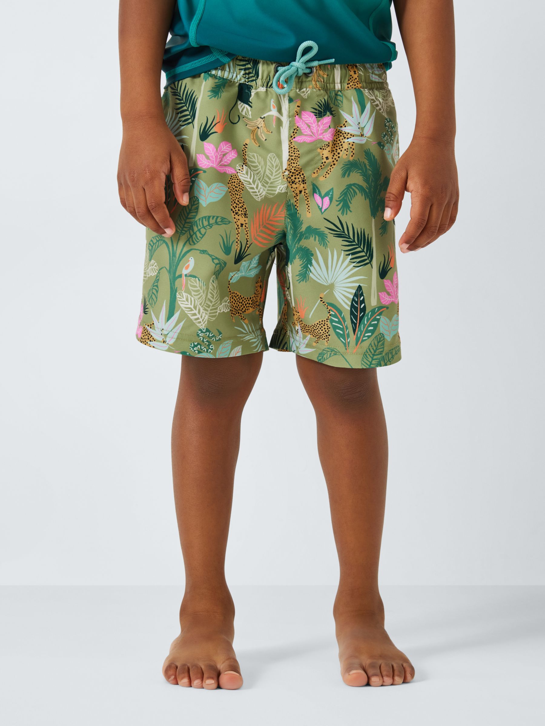 John Lewis Kids' Palm Tree Swim Shorts, Khaki/Multi, 2 years