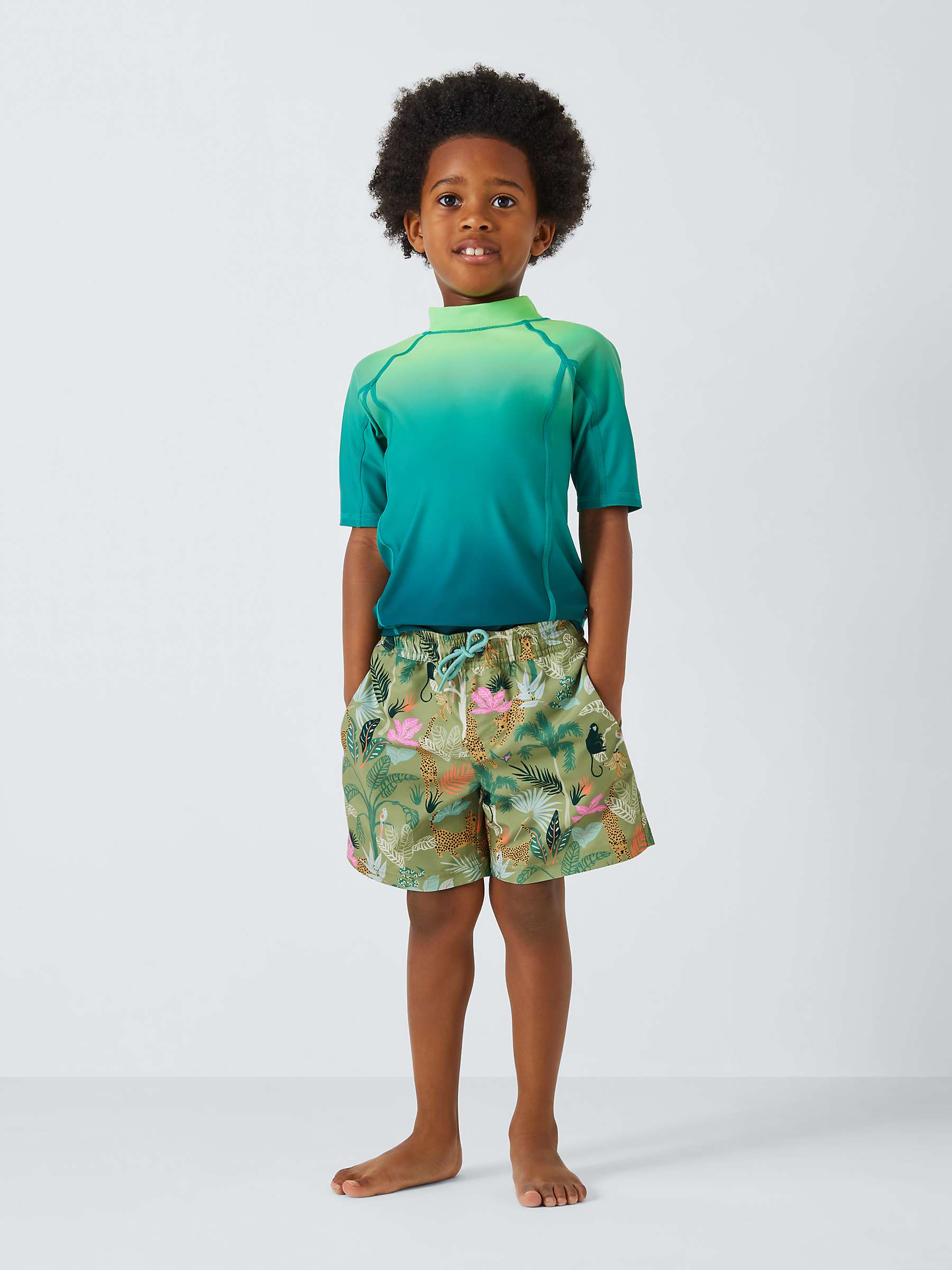 Buy John Lewis Kids' Palm Tree Swim Shorts, Khaki/Multi Online at johnlewis.com