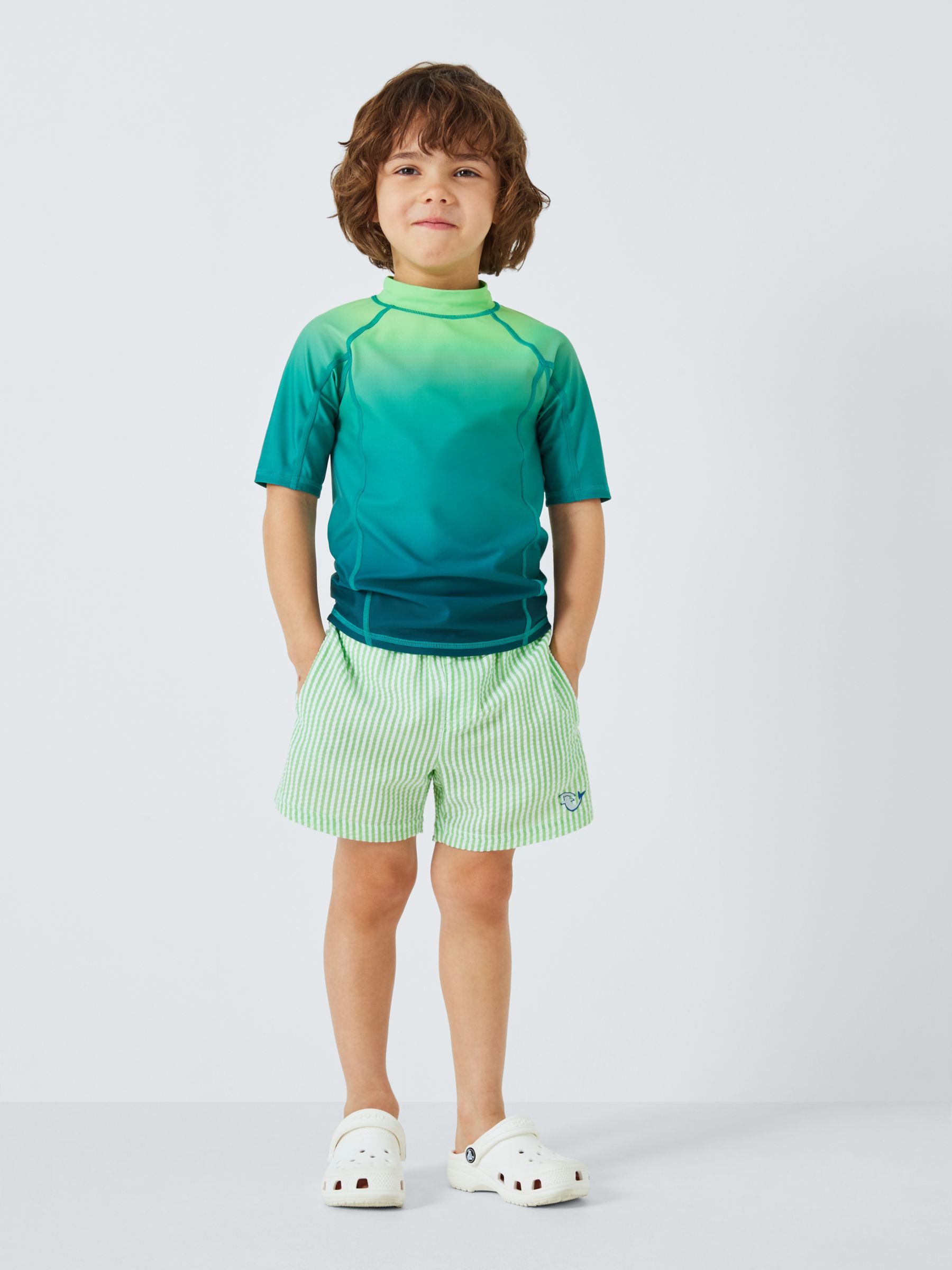 Buy John Lewis Kids' Seersucker Stripe Shark Swim Shorts, Green Online at johnlewis.com