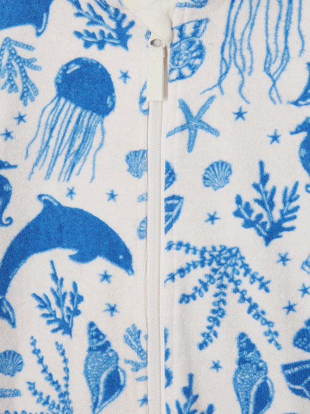John Lewis Kids' Under The Sea Zip Through Hooded Towelling Poncho, Blue/Multi