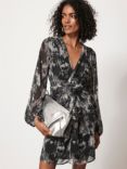 Mint Velvet Twist Detail Mini Dress, Black/Grey