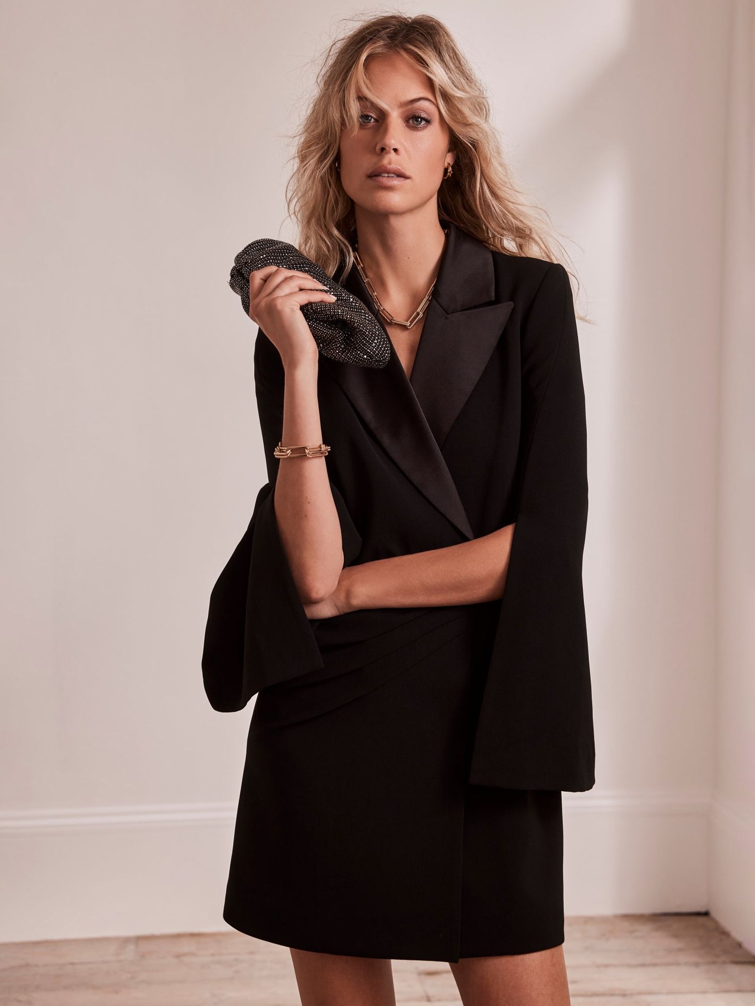Mint Velvet Split Sleeve Blazer Mini Dress, Black, 6