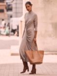 Mint Velvet Asymmetric Ruched Jersey Midi Dress, Natural, Natural