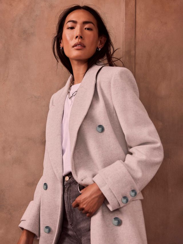 Mint Velvet Wool Blend Long Tailored Coat, Light Grey, XS