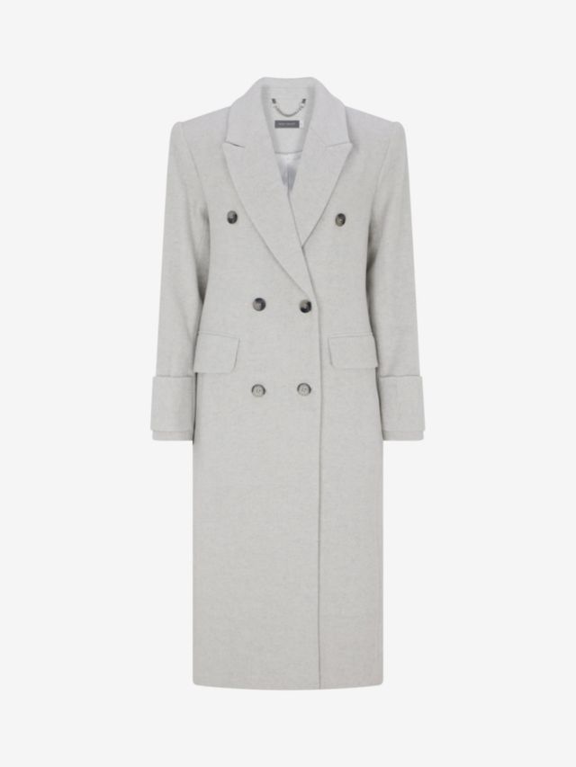 Mint Velvet Wool Blend Long Tailored Coat, Light Grey, XS