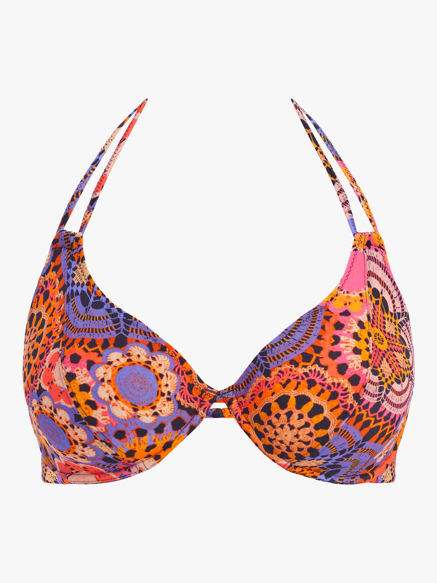 Freya San Tiago Nights Crochet Print Underwired Halter Bikini Top, Multi, 34DD