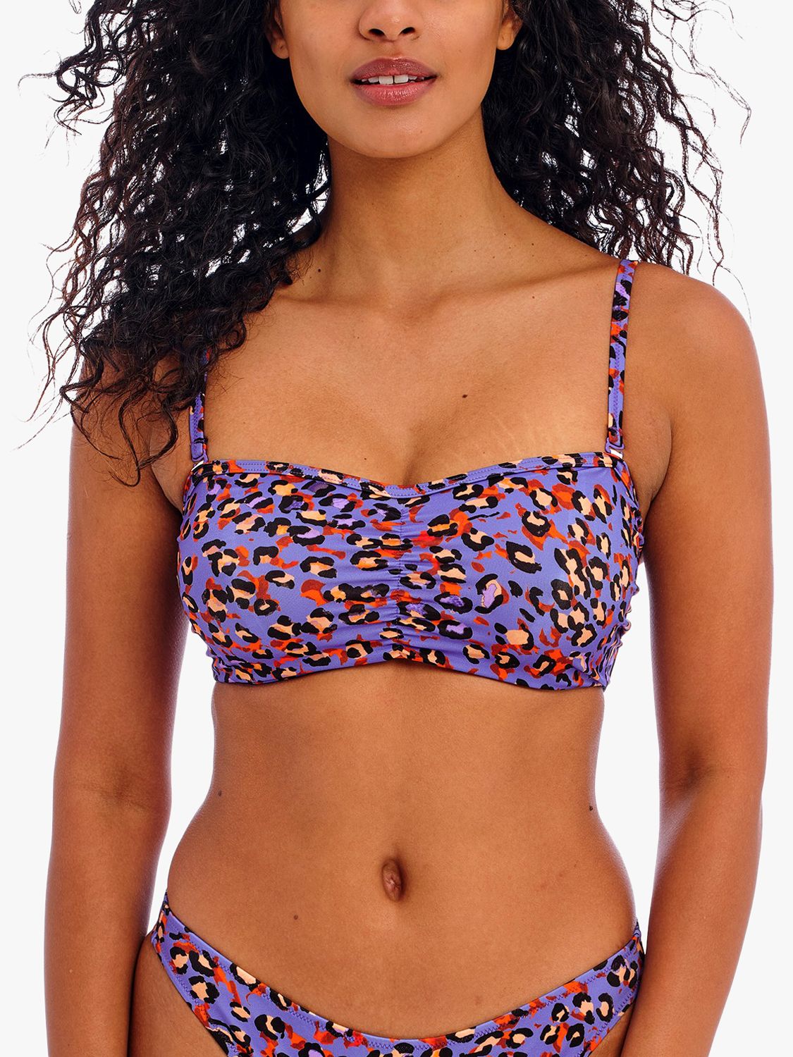 Freya San Tiago Nights Leopard Print Bandeau Bikini Top, Blue/Multi, 36G