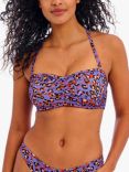 Freya San Tiago Nights Leopard Print Bandeau Bikini Top, Blue/Multi