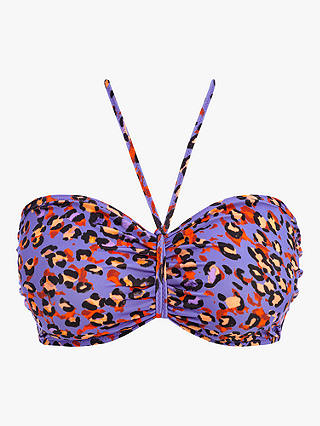 Freya San Tiago Nights Leopard Print Bandeau Bikini Top, Blue/Multi