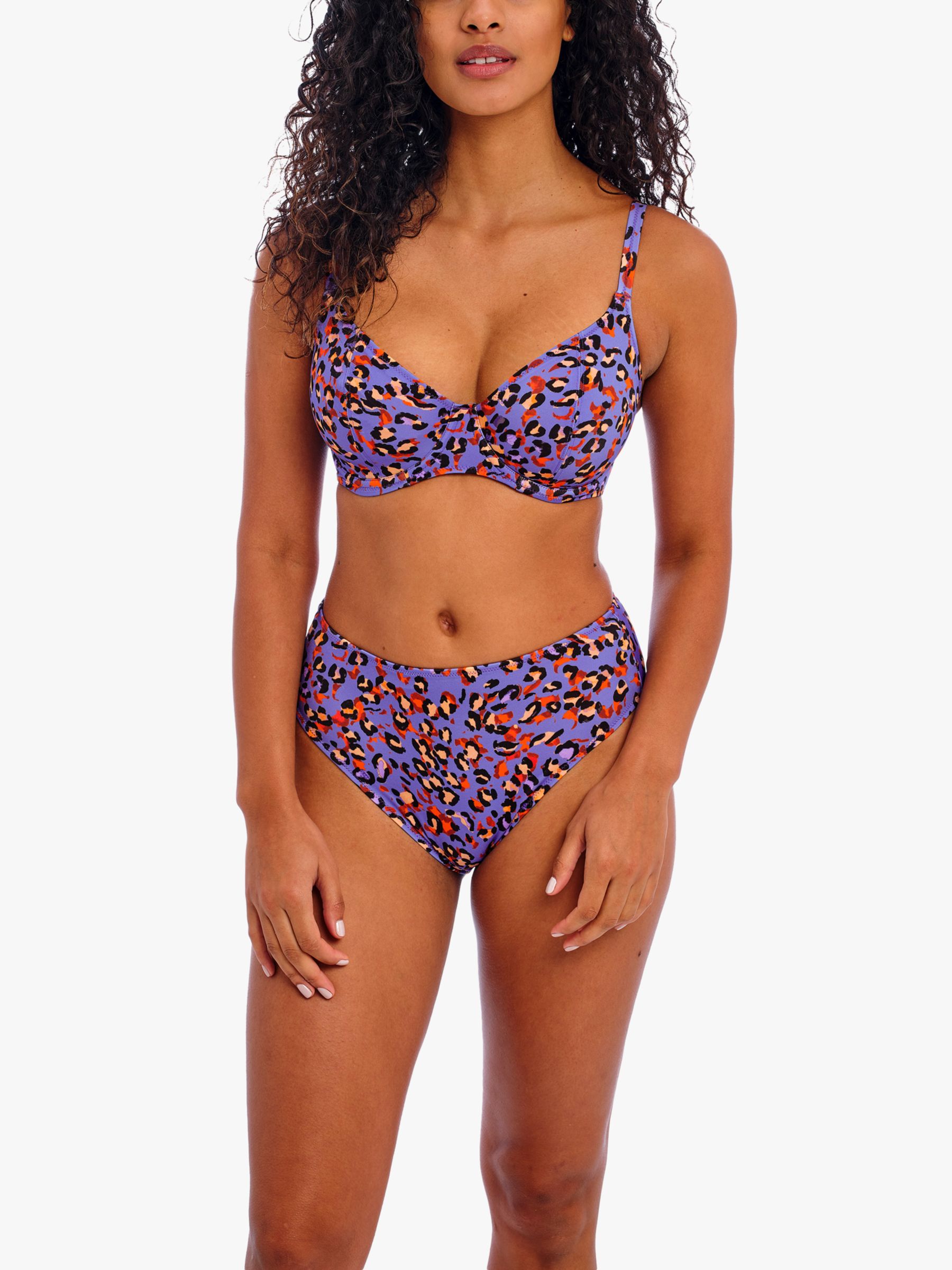 Freya San Tiago Nights Leopard Print Plunge Bikini Top, Blue/Multi, 36G