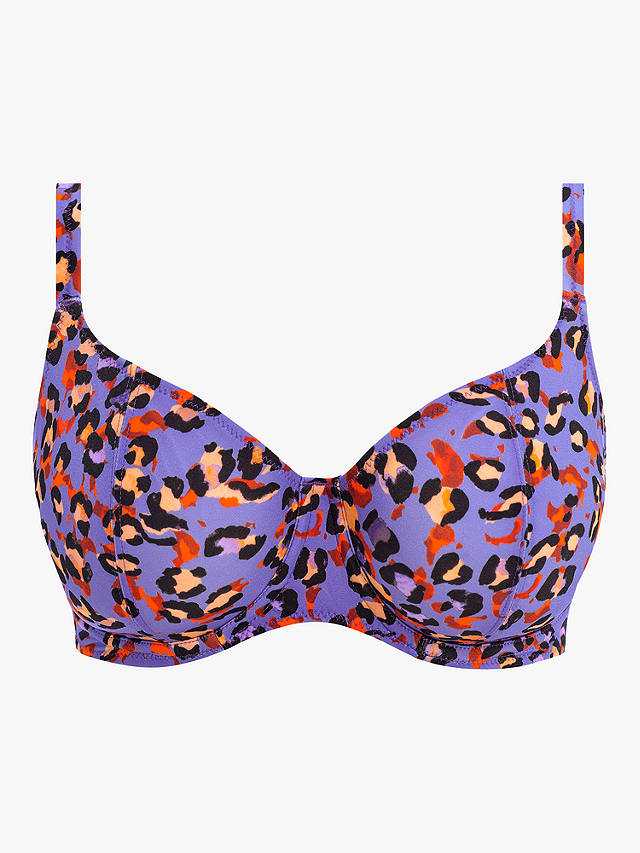 Freya San Tiago Nights Leopard Print Plunge Bikini Top, Blue/Multi