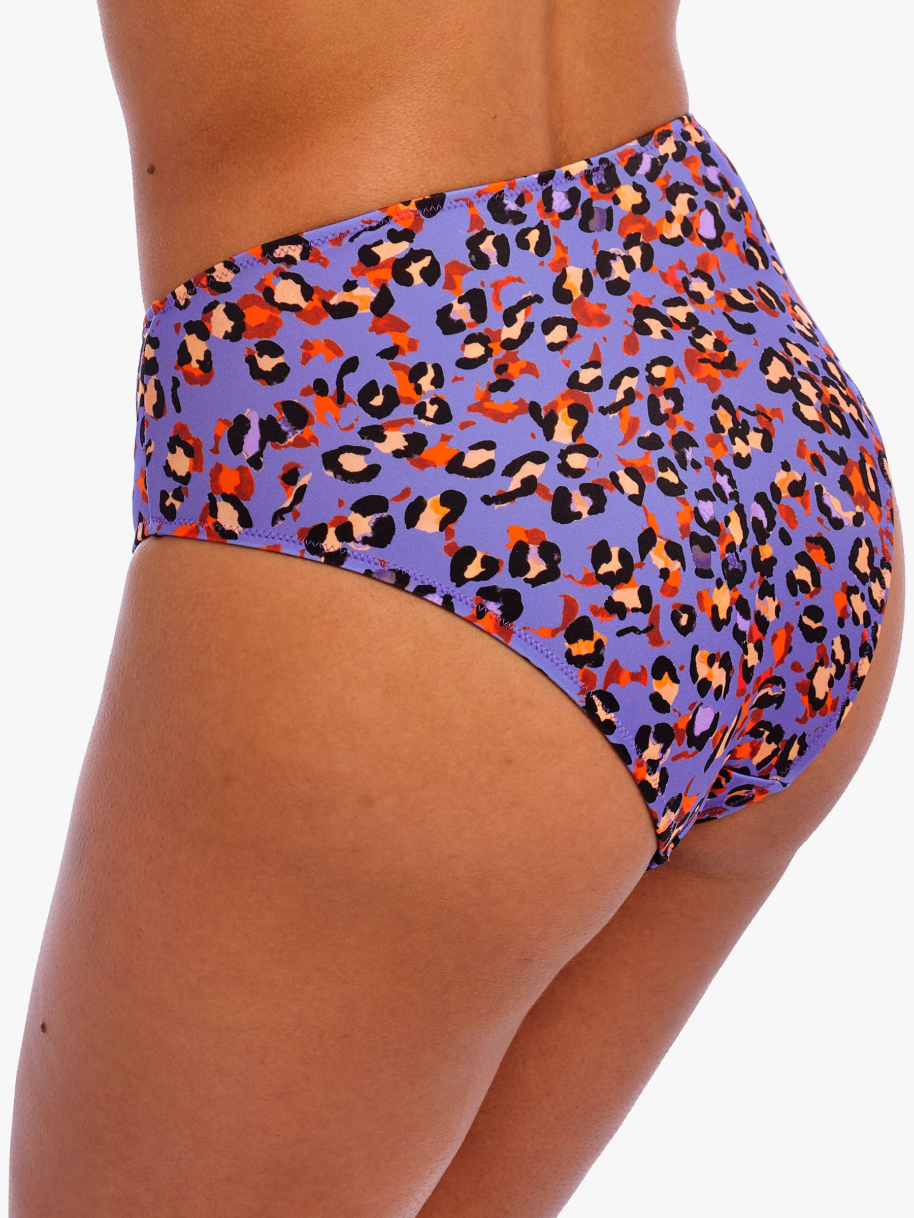 Freya San Tiago Nights Leopard Print High Waist Bikini Bottoms, Blue/Multi, S