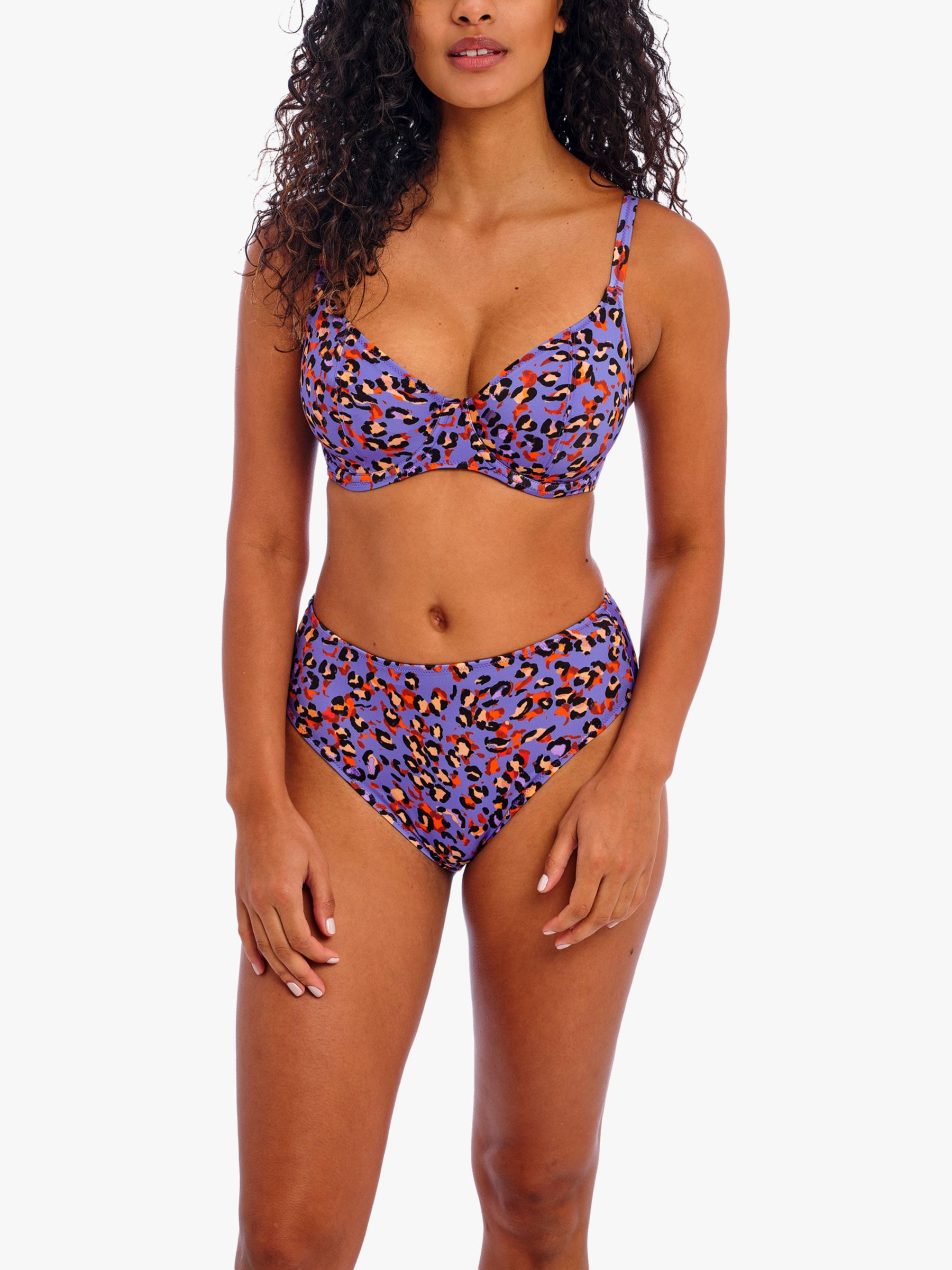 Freya San Tiago Nights Leopard Print High Waist Bikini Bottoms, Blue/Multi, S