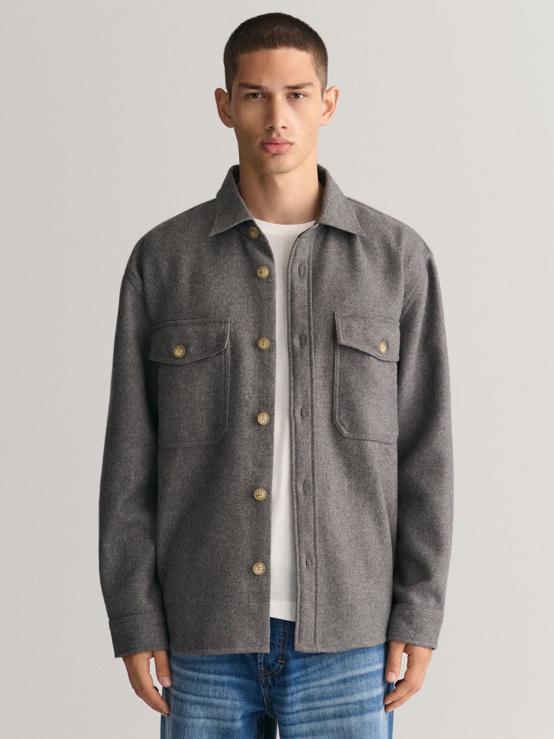 GANT Wool Blend Overshirt, 093 Grey Melange, S