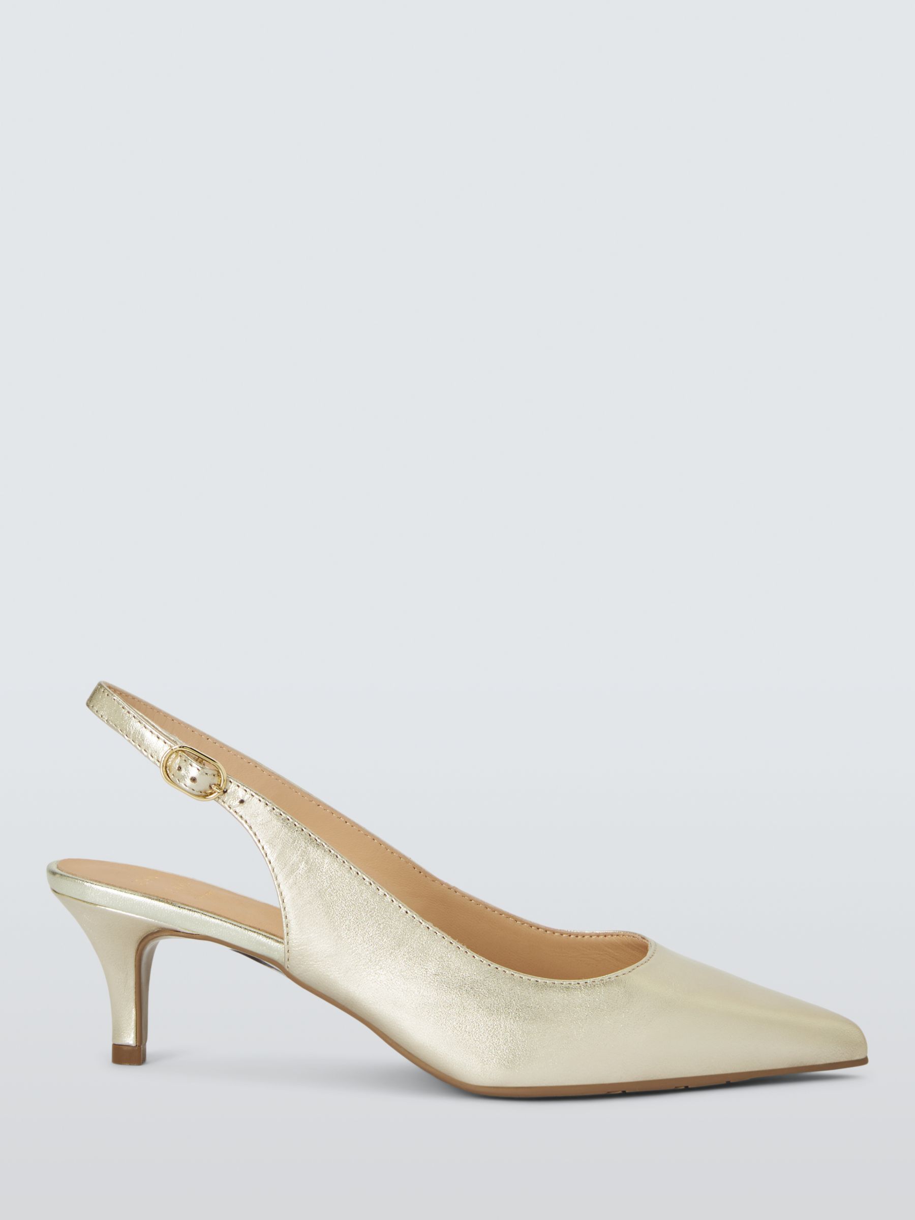 John Lewis Greece Leather Kitten Heel Slingback Court Shoes, Gold at ...
