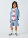 John Lewis Kids' Grandad Collar Stripe Linen Blend Shirt, Neutral, Blue