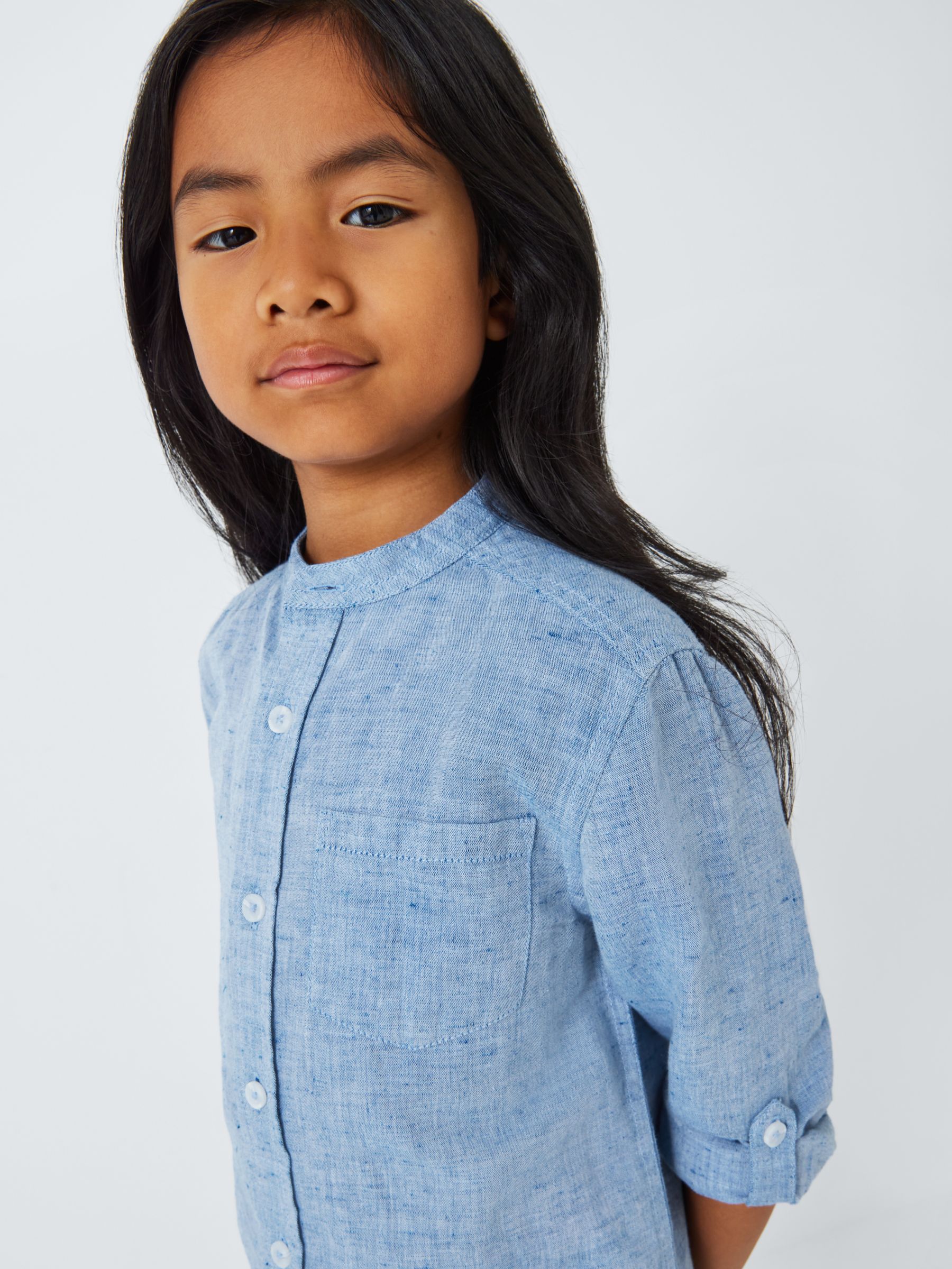 Buy John Lewis Kids' Grandad Collar Linen Blend Shirt, Blue Online at johnlewis.com