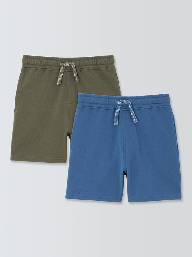 John Lewis Kids' Plain Jogger Shorts, Pack of 2, Blue/Khaki