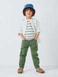 John Lewis Kids' Grandad Collar Stripe Linen Blend Shirt, Neutral