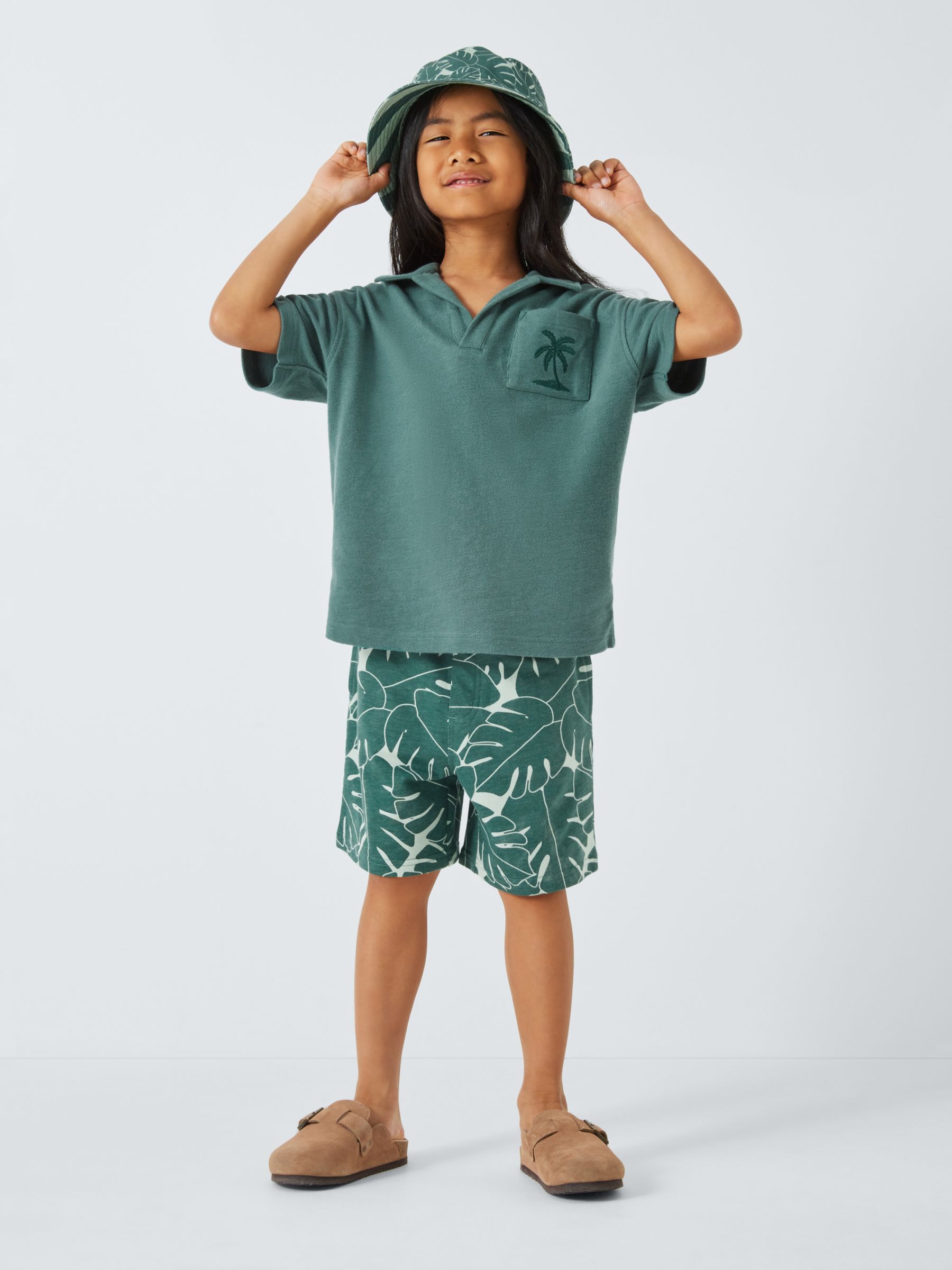John Lewis Kids' Palm Leaf Print Jersey Shorts, Green, 10 years