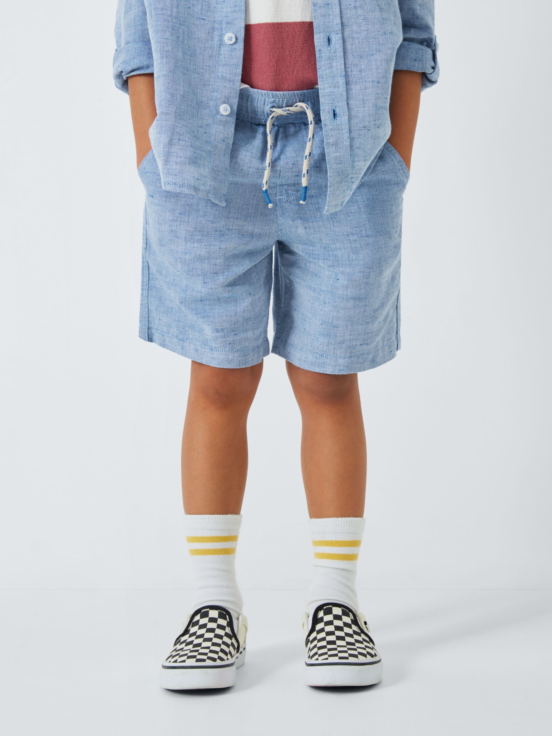 John Lewis Kids' Chambray Linen Blend Shorts, Blue, 4 years