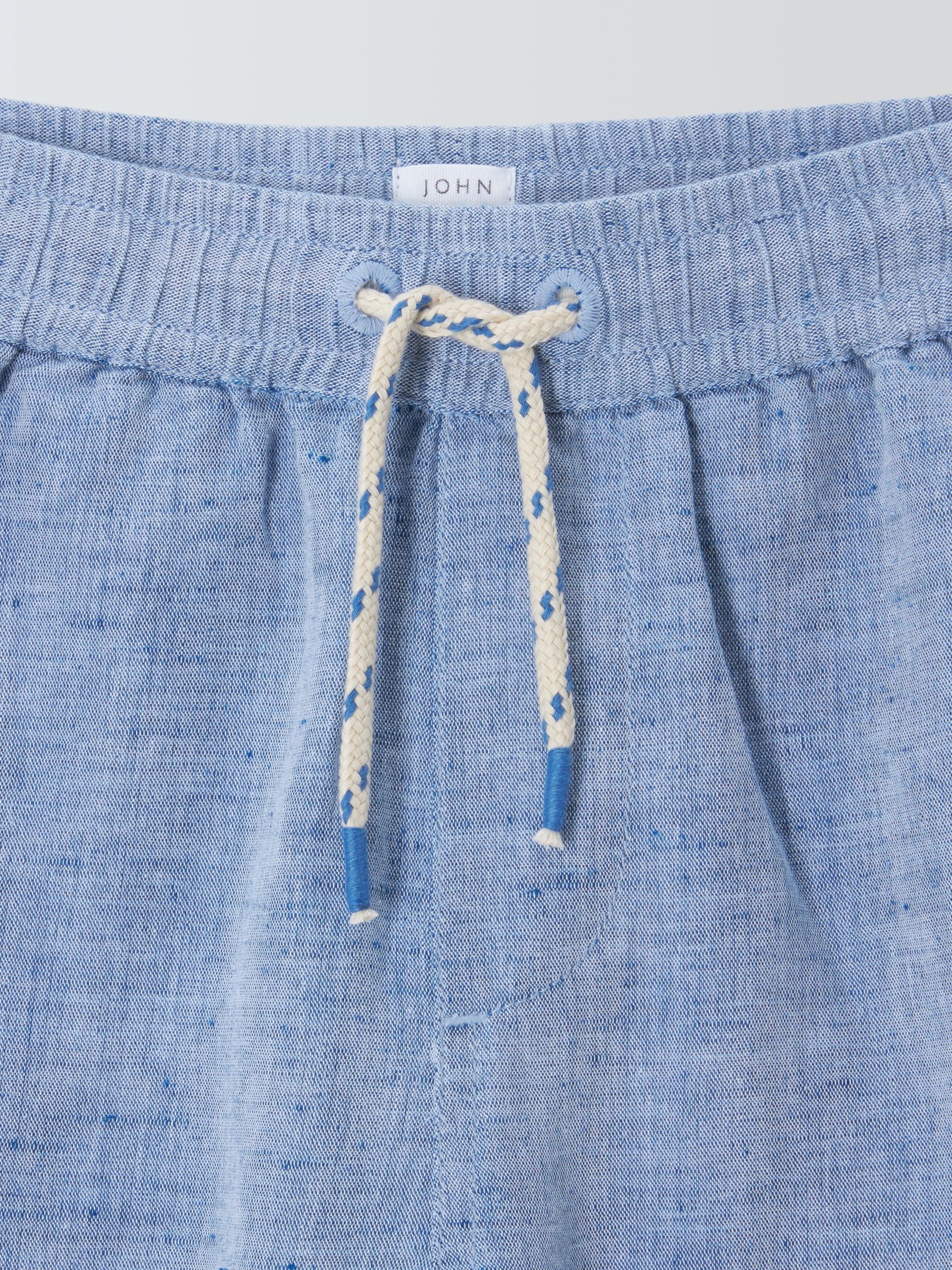 John Lewis Kids' Chambray Pull On Linen Blend Trousers, Blue, 4 years