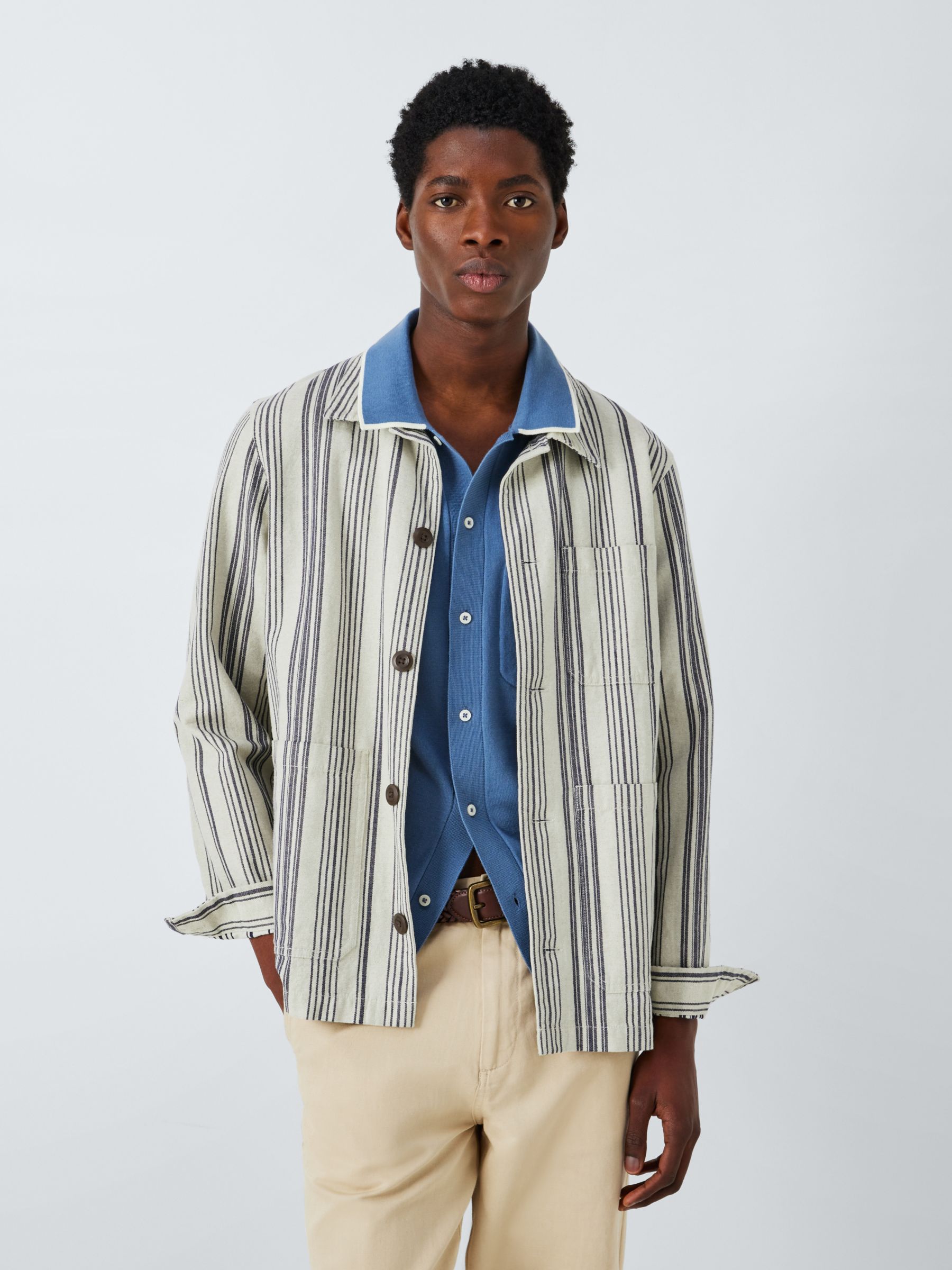 John Lewis Linen Blend Stripe Jacket, Ecru/Navy, S