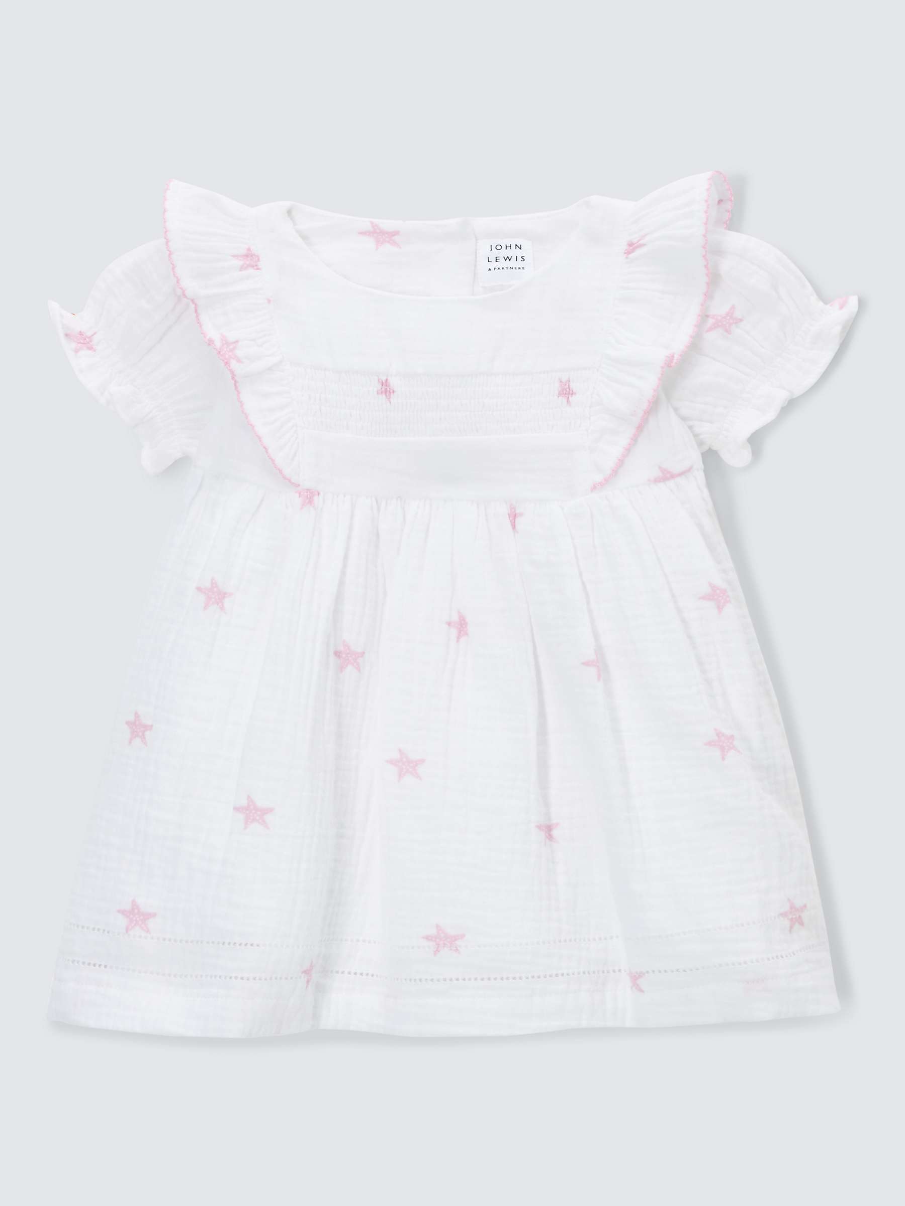 Buy John Lewis Baby Star Frill Sleeve Dress, White Online at johnlewis.com