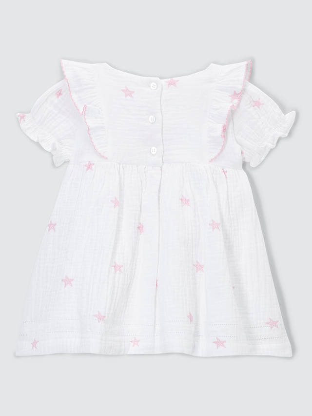 John Lewis Baby Star Frill Sleeve Dress, White