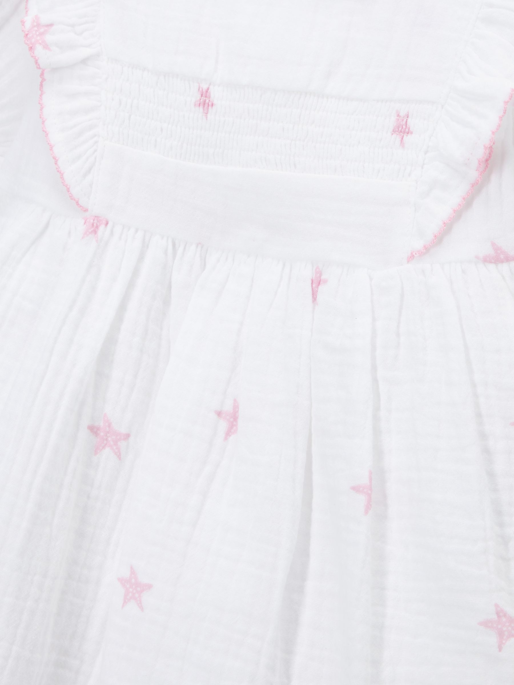 John Lewis Baby Star Frill Sleeve Dress, White, 6-9 months