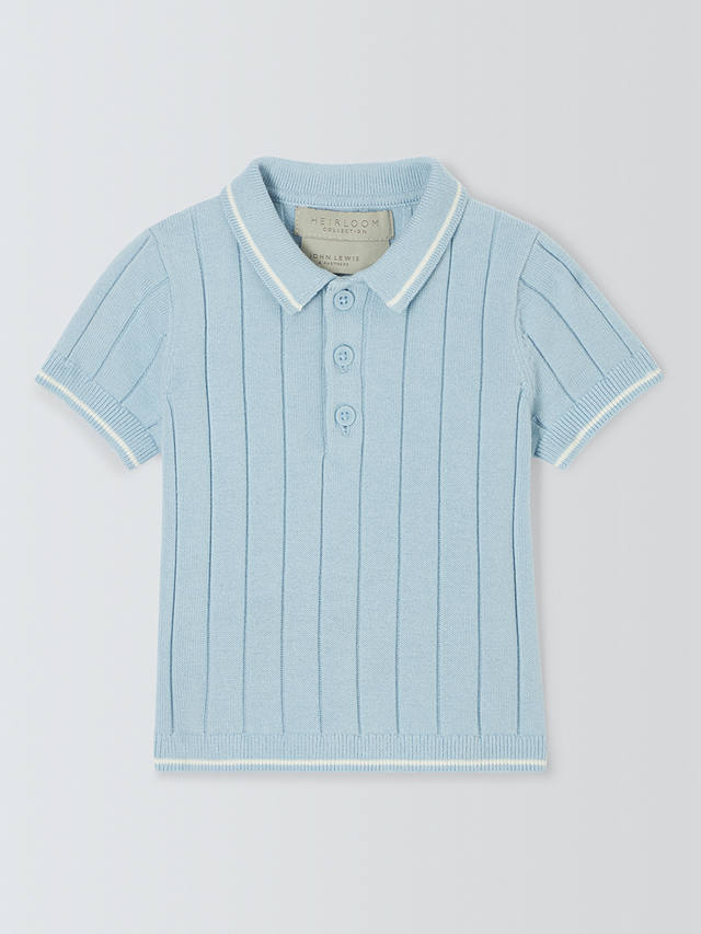 John Lewis Heirloom Collection Baby Ribbed Polo Shirt, Blue