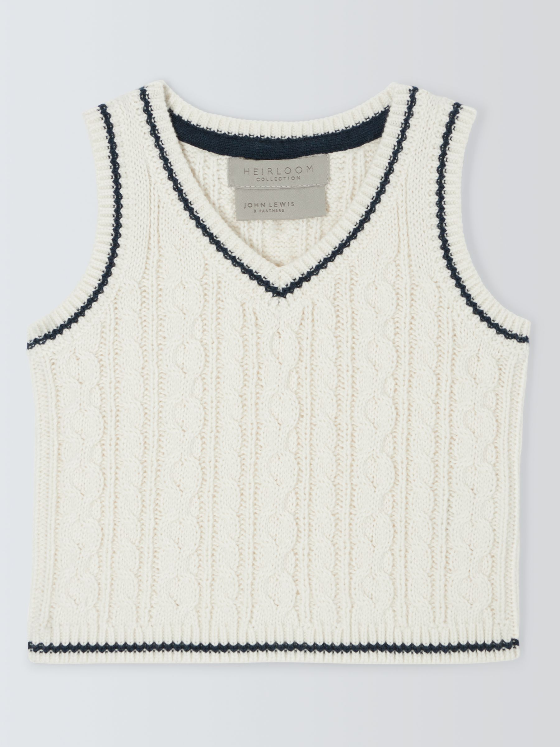 John Lewis Heirloom Collection Baby Cashmere Blend Cable Knit Vest, Ivory, 2-3 years
