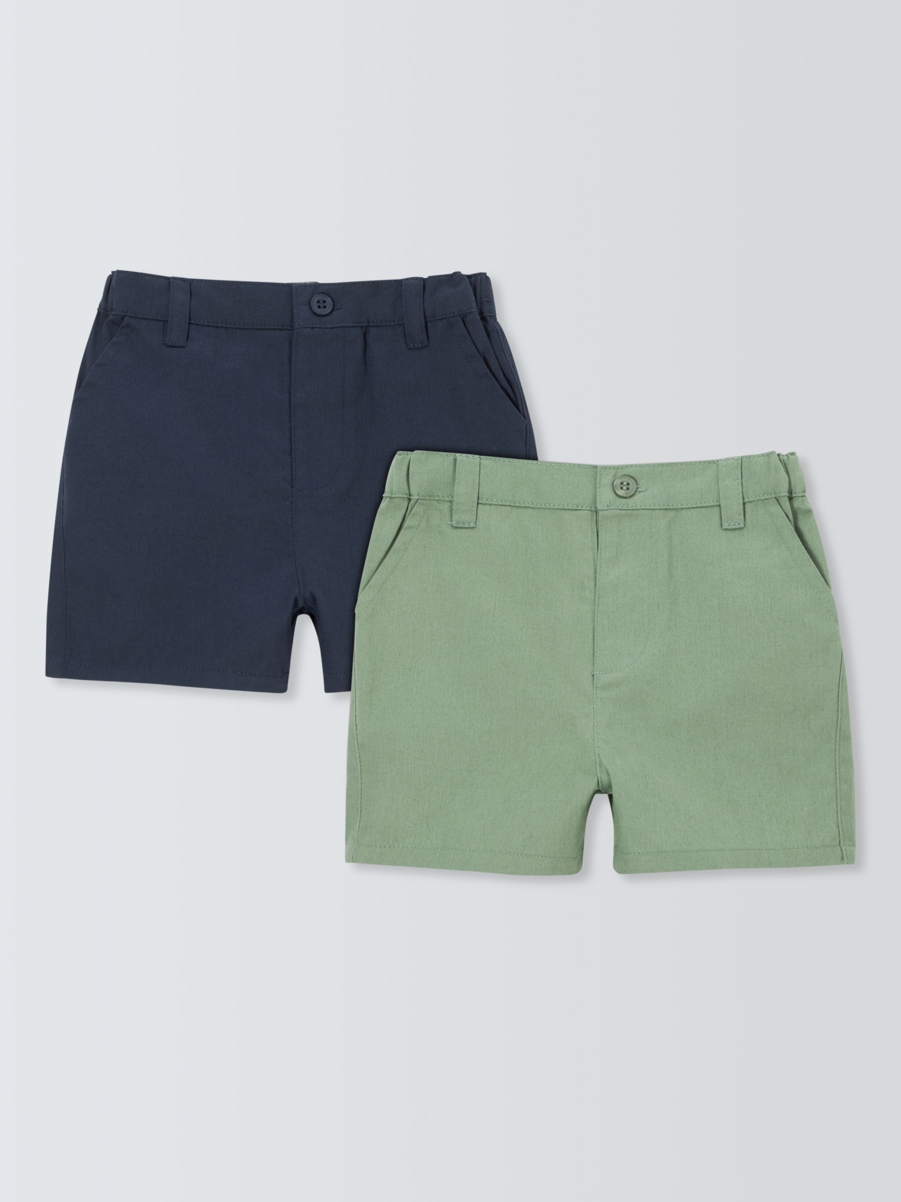 John Lewis Heirloom Collection Baby Chino Shorts, Pack of 2, Green/Navy, 6-9 months