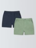 John Lewis Heirloom Collection Baby Chino Shorts, Pack of 2, Green/Navy