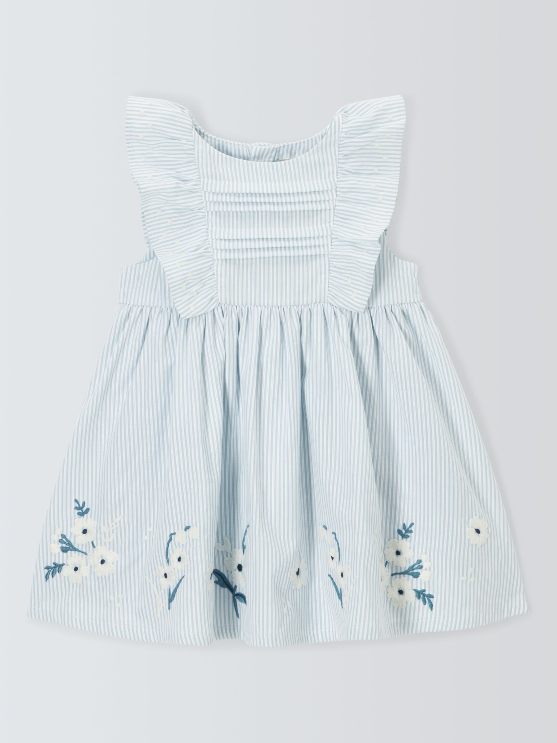 John Lewis Heirloom Collection Baby Embroidered Floral Stripe Dress, Blue, 9-12 months