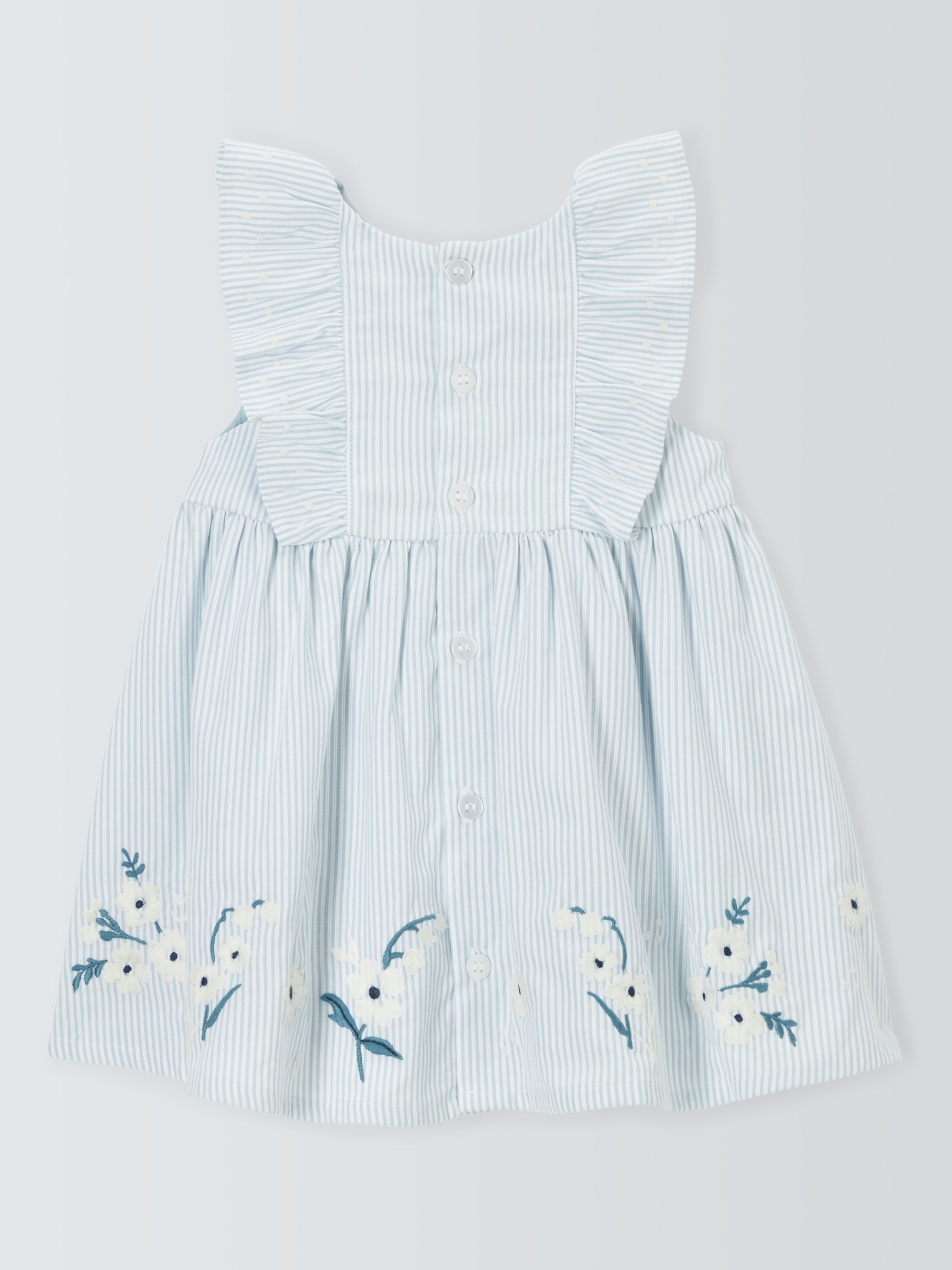 John Lewis Heirloom Collection Baby Embroidered Floral Stripe Dress, Blue, 9-12 months
