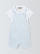 John Lewis Heirloom Collection Baby Bodysuit & Stripe Short Dungarees Set, Blue/White