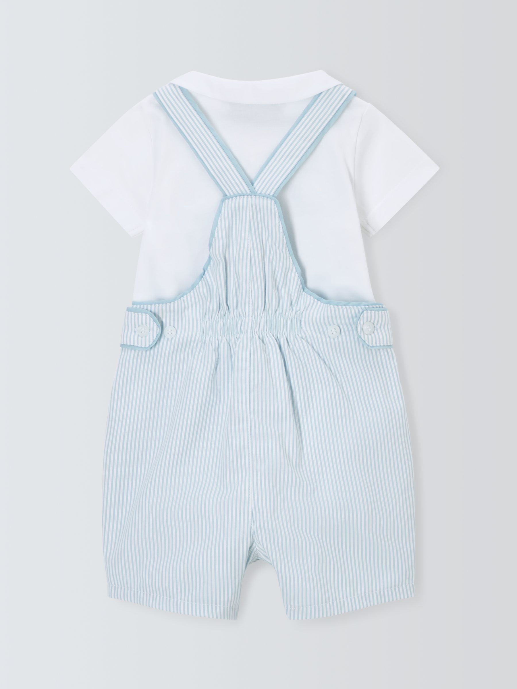 John Lewis Heirloom Collection Baby Bodysuit & Stripe Short Dungarees Set, Blue/White, 9-12 months
