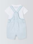 John Lewis Heirloom Collection Baby Bodysuit & Stripe Short Dungarees Set, Blue/White