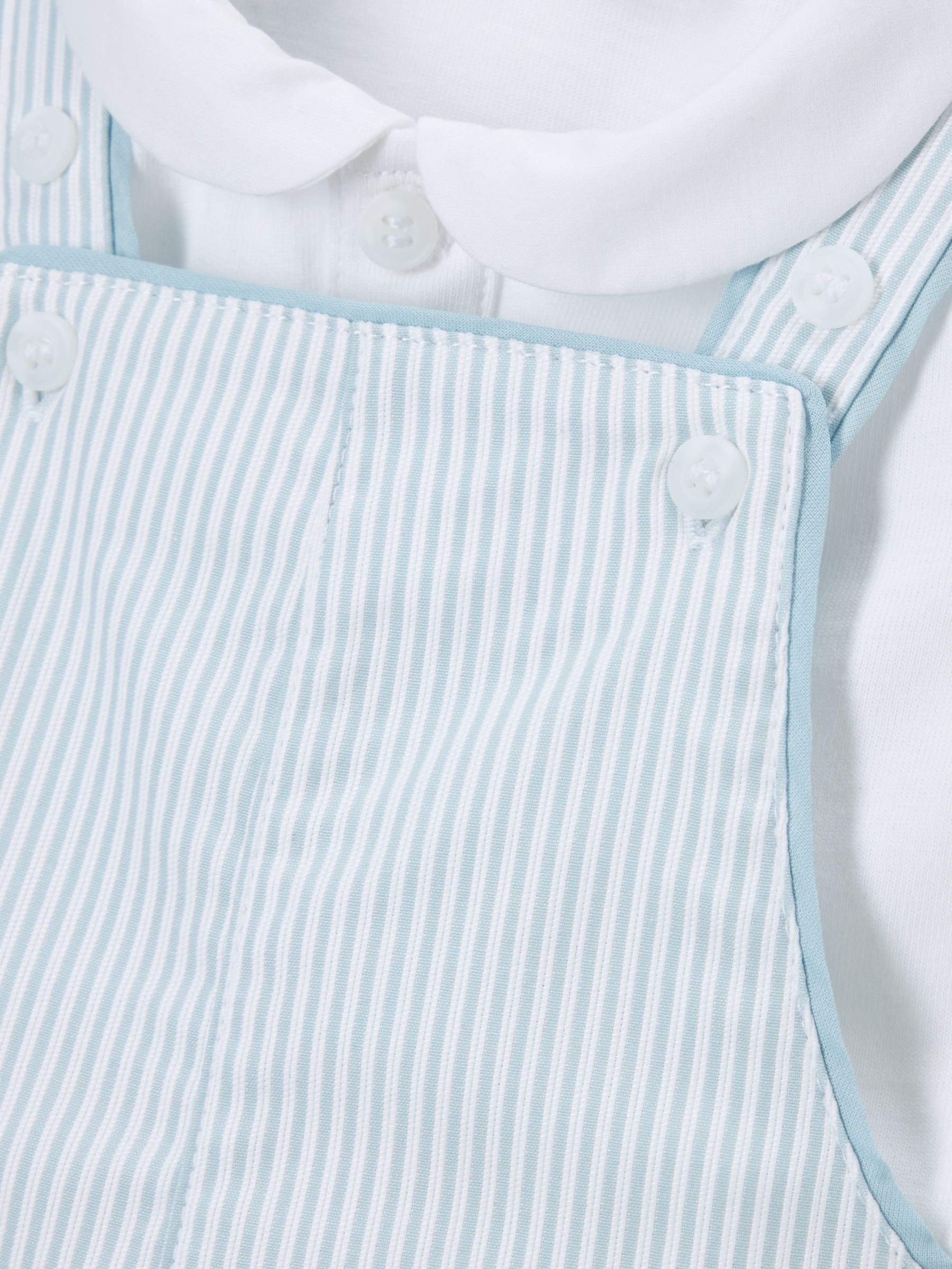 John Lewis Heirloom Collection Baby Bodysuit & Stripe Short Dungarees Set, Blue/White, 9-12 months