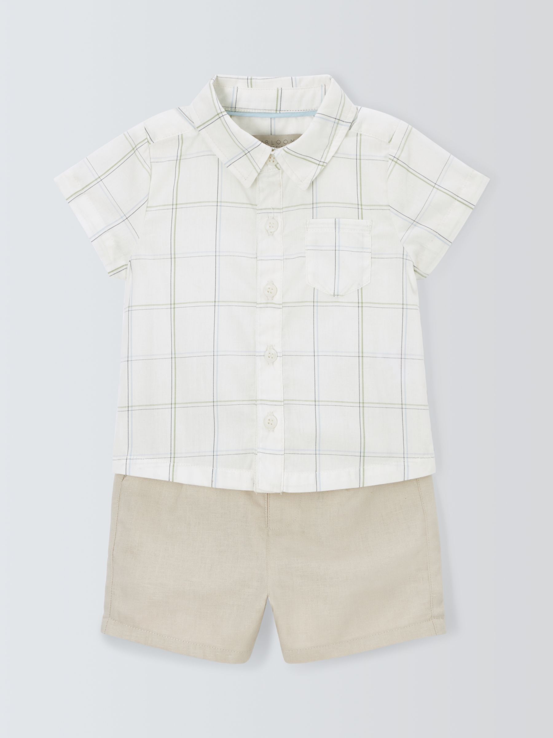 John Lewis Heirloom Collection Baby Linen Blend Shirt & Shorts Set, Neutrals, 6-9 months