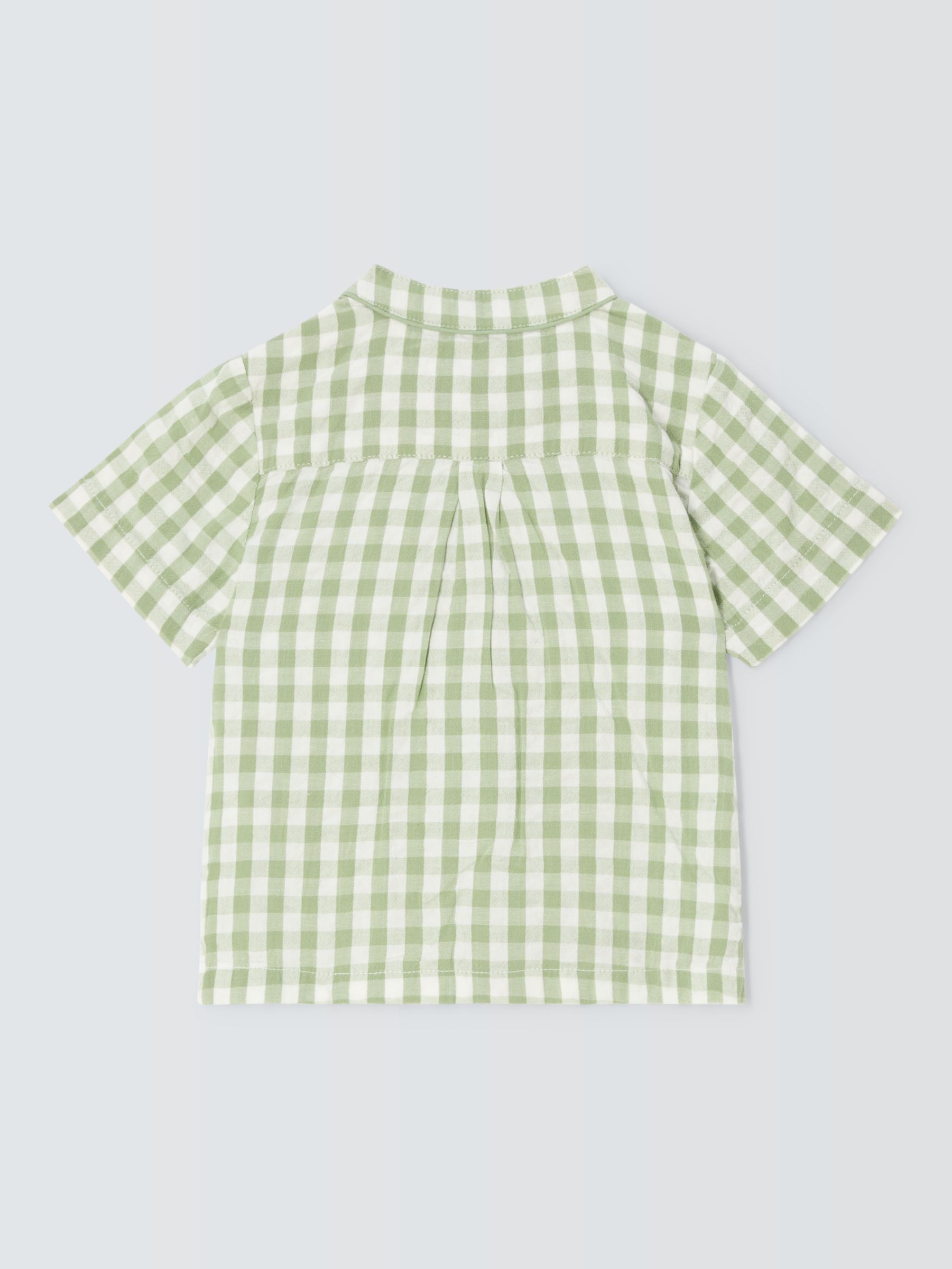 John Lewis Heirloom Collection Baby Cotton Gingham Shirt, Green, 0-3 months
