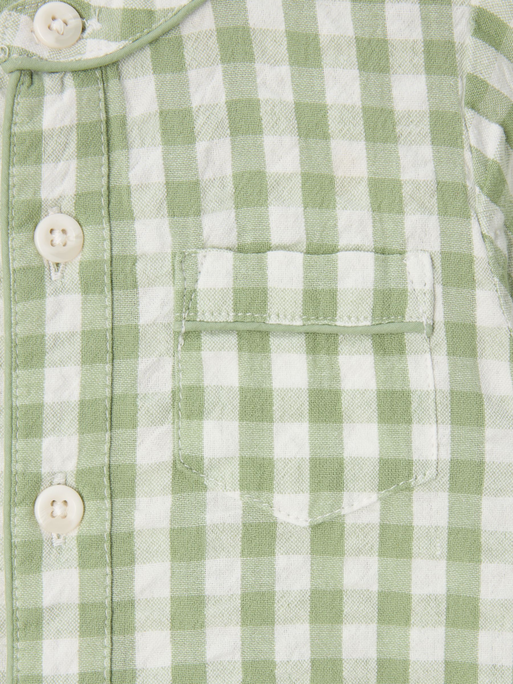 John Lewis Heirloom Collection Baby Cotton Gingham Shirt, Green, 0-3 months