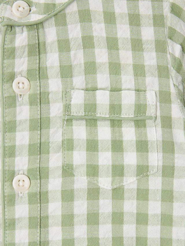 John Lewis Heirloom Collection Baby Cotton Gingham Shirt, Green