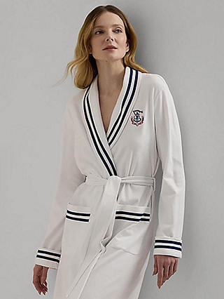Lauren Ralph Lauren Contrast Trim Logo Robe, White/Navy