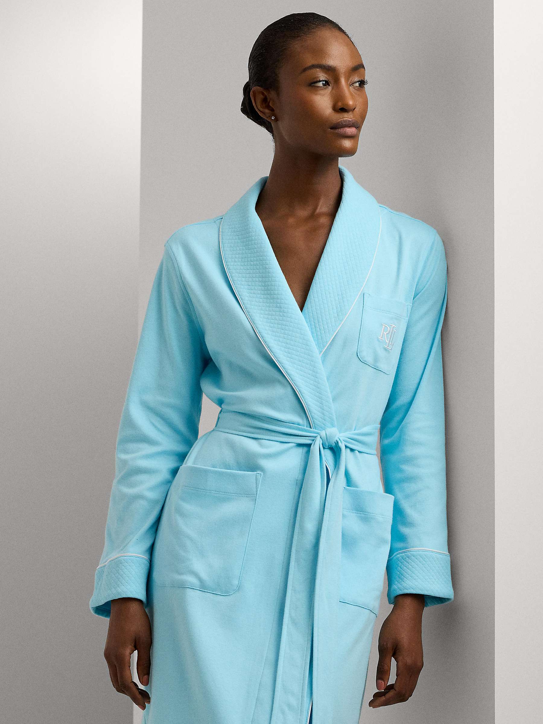 Buy Lauren Ralph Lauren Quilted Cotton Robe, Turquoise Online at johnlewis.com