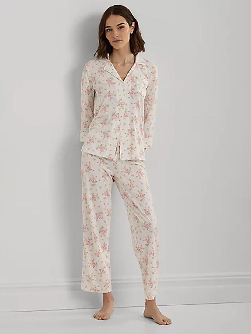 Buy Ralph Lauren Floral Print 3/4 Sleeve Pyjamas, Ivory/Multi Online at johnlewis.com