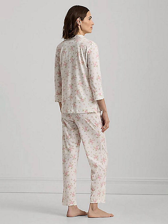 Ralph Lauren Floral Print 3/4 Sleeve Pyjamas, Ivory/Multi
