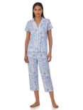 Lauren Ralph Lauren Floral Print Short Sleeve Capri Pyjamas, Blue/Multi, Blue/Multi